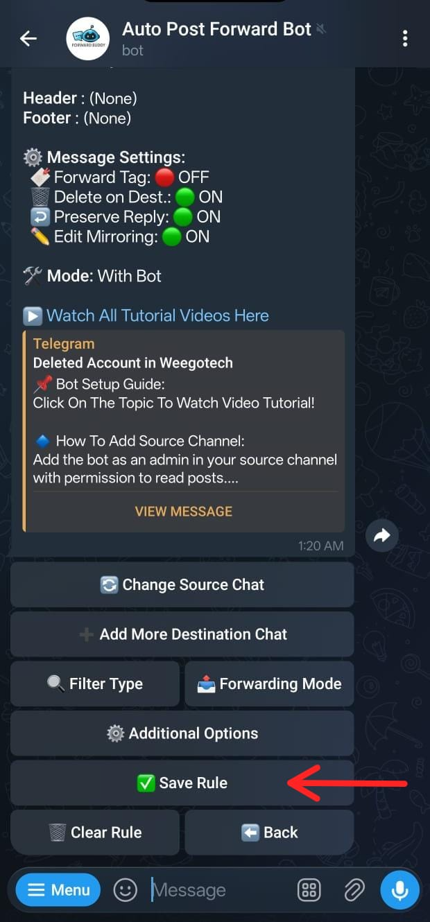 Save Forwarding Rule screenshot