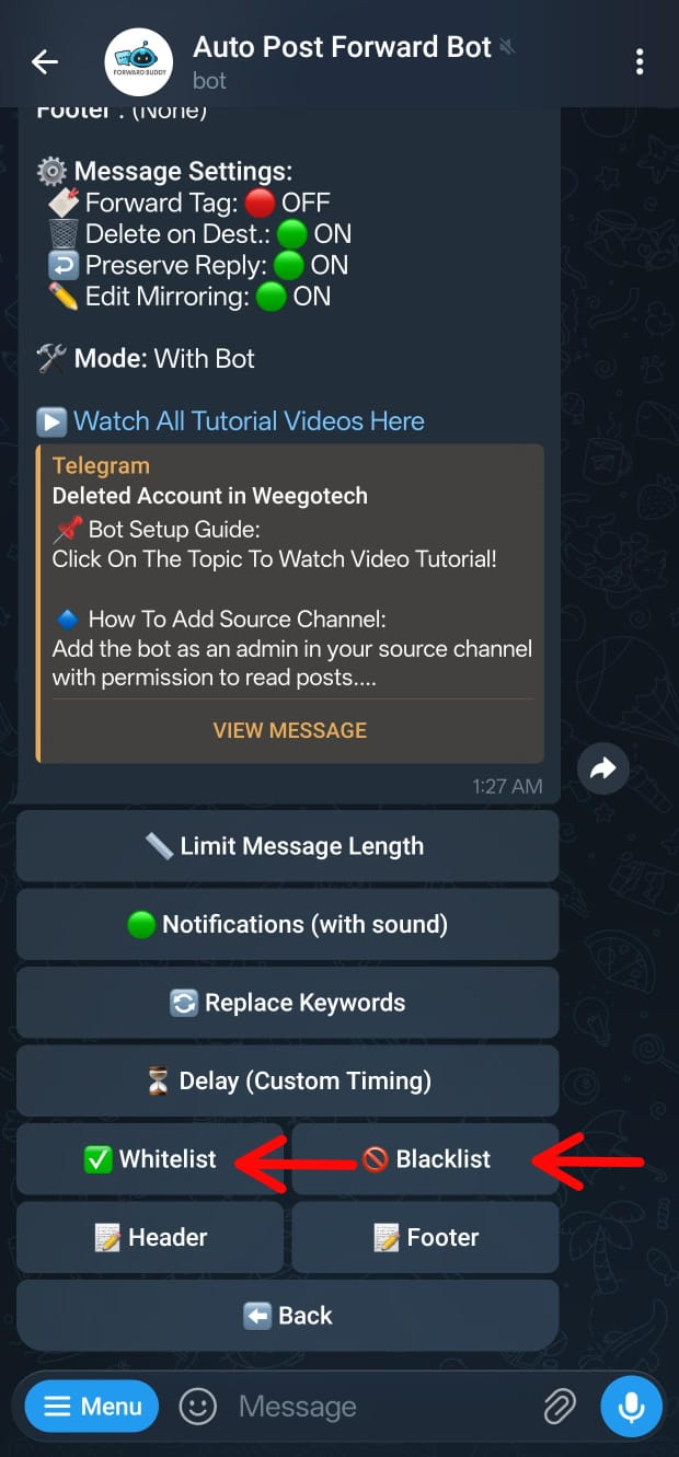 Whitelist and Blacklist settings screenshot