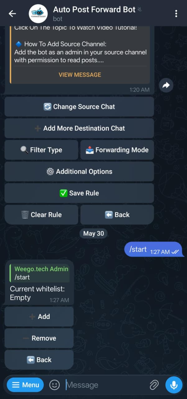 Set up Whitelist screenshot