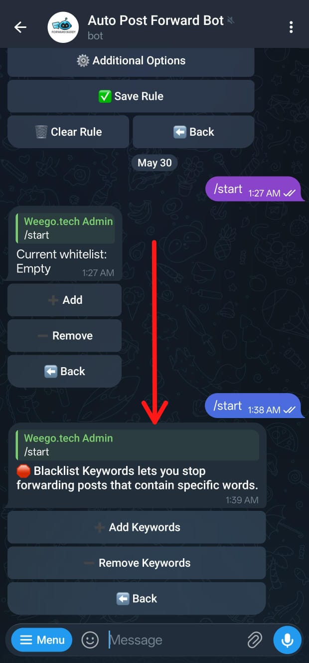 Set up Blacklist screenshot