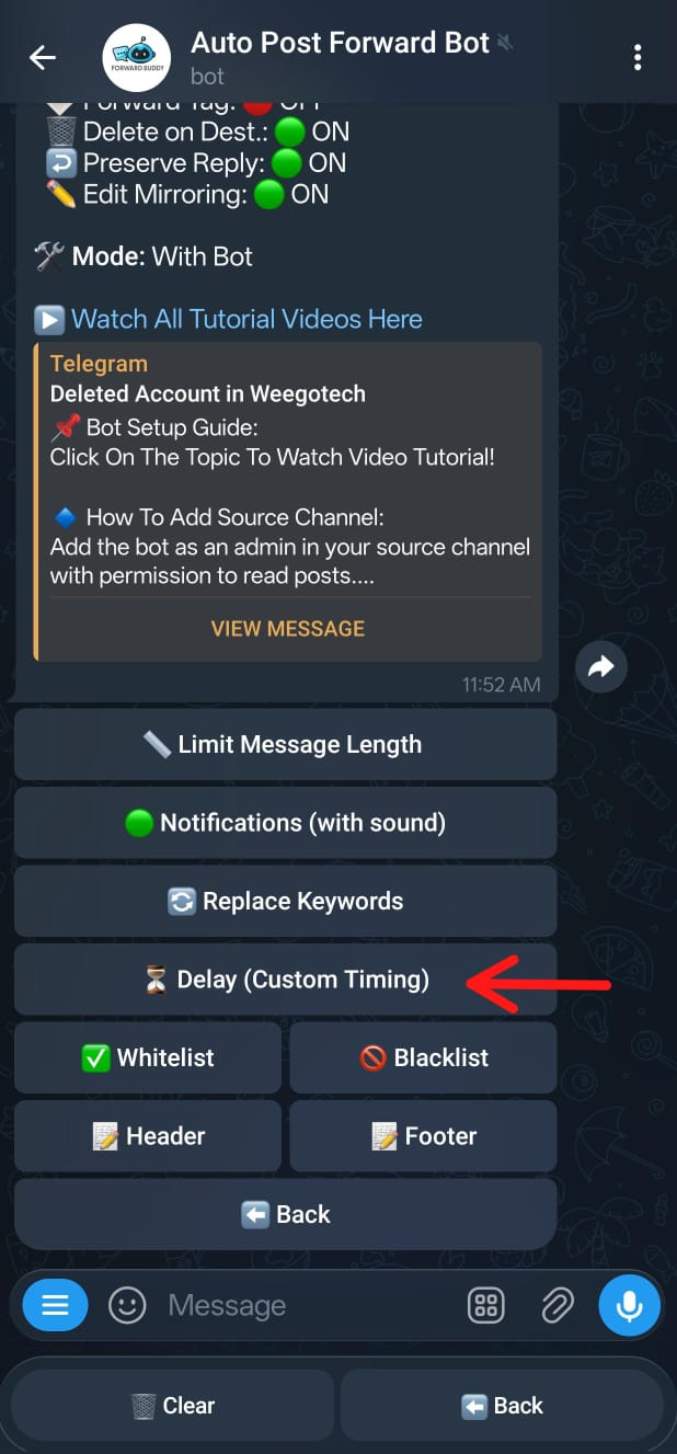 Delay Forwarding settings screenshot