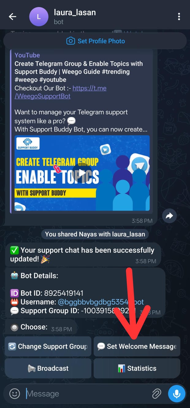 Edit Welcome Message Option